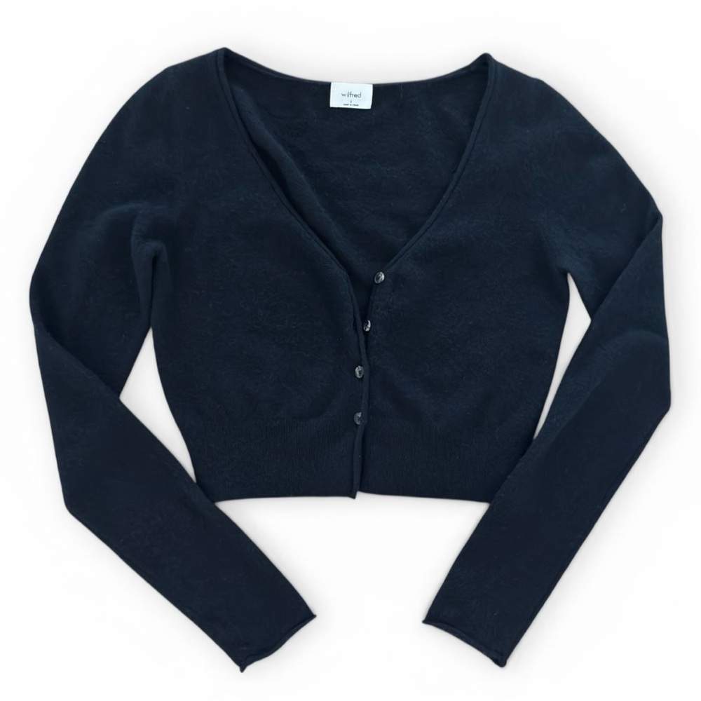 Wilfred Black Cropped V-Neck Button-Up Cardigan